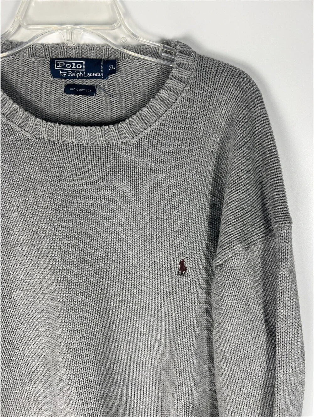 Polo Ralph Lauren Cotton Gray Knit Crewneck Sweater Brown Pony XLarge